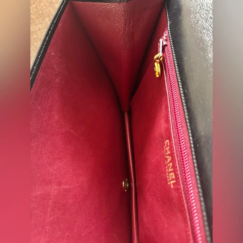 Authentic CHANEL coco mark cotton jersey push lock black leather vintage clutch - Picture 12 of 12